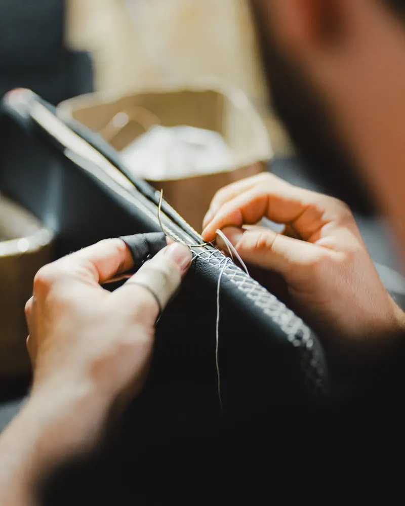 Hand-stitching a leather seam